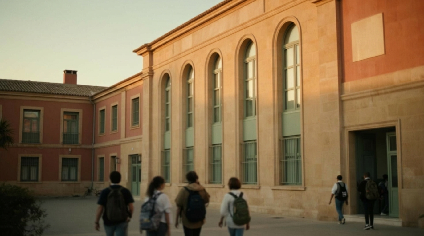 Students arriving at a Spanish secondary school in the late afternoon